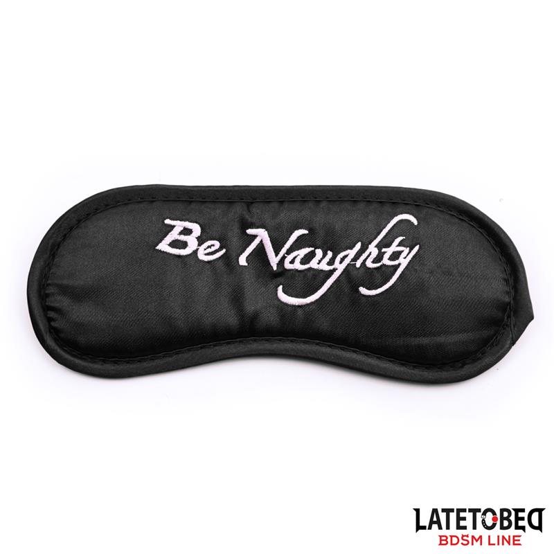 LATETOBED BDSM LINE Set de 3 Piezas Antifaz, Esposas y Plumas Negro