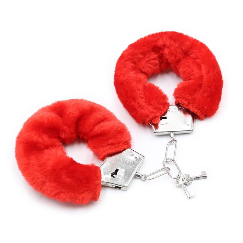 Furry Metal Hand Cuffs Red