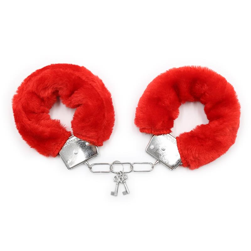 Furry Metal Hand Cuffs Red