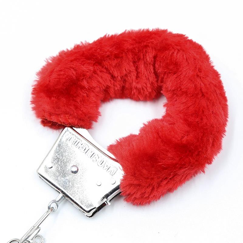 Furry Metal Hand Cuffs Red