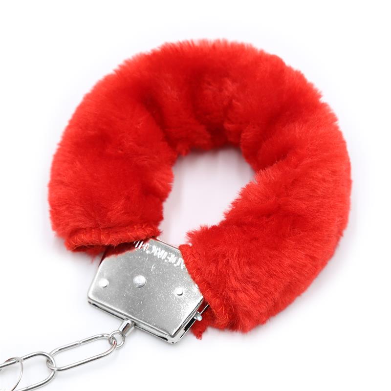 Furry Metal Hand Cuffs Red