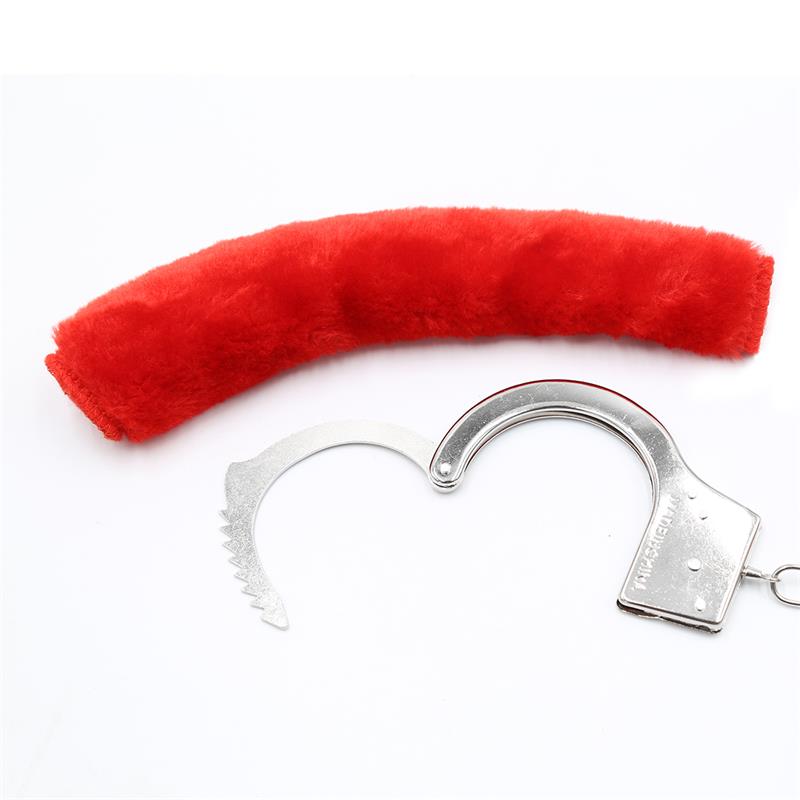 Furry Metal Hand Cuffs Red