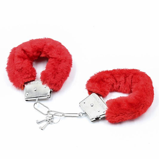 Furry Metal Hand Cuffs Red