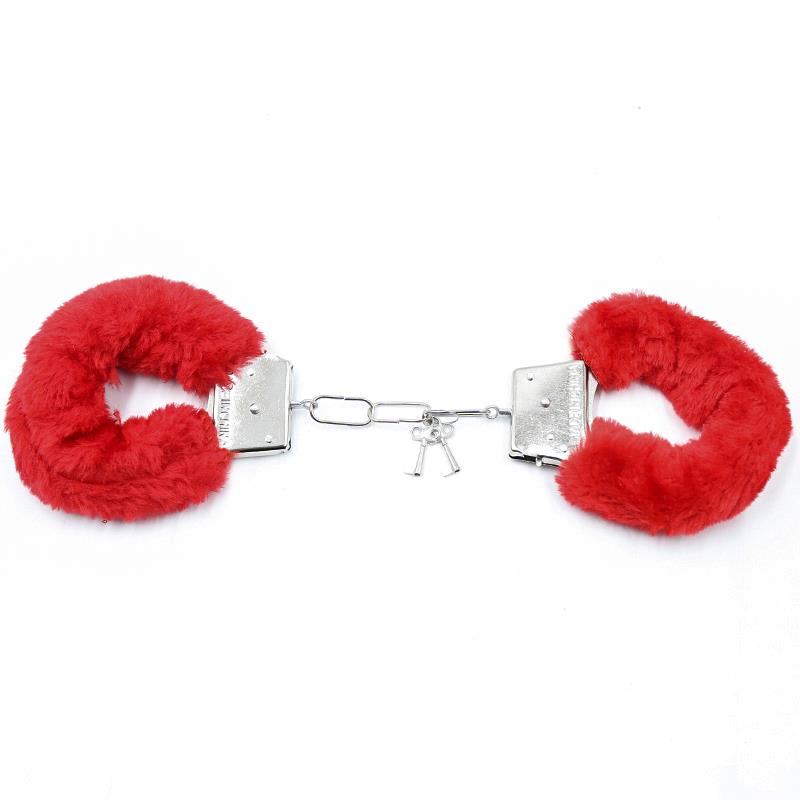 Furry Metal Hand Cuffs Red